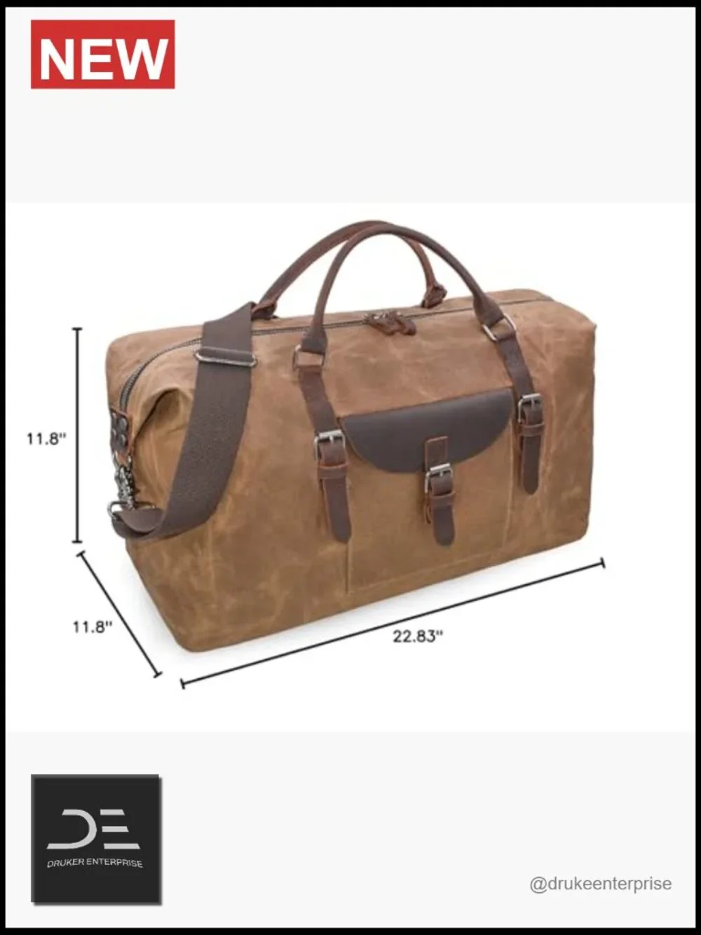 Large Waxed Canvas & Leather Travel Duffel Bag, Carry-on Weekender for Men, 55L